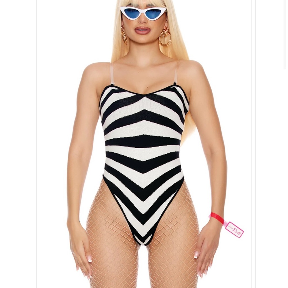 Forplay Black and White Striped Bodysuit